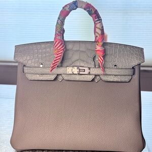 NIB HERMES BIRKIN 25 TOUCH Gris Meyer Gris Ciment ALLIGATOR Handbag